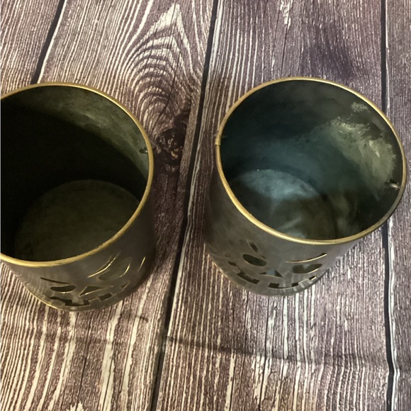Set 2 Primitive Look Small Metal Buckets, Mean Pumpkin Faces, 4.5” Tall, Decor - Picture 2 of 5